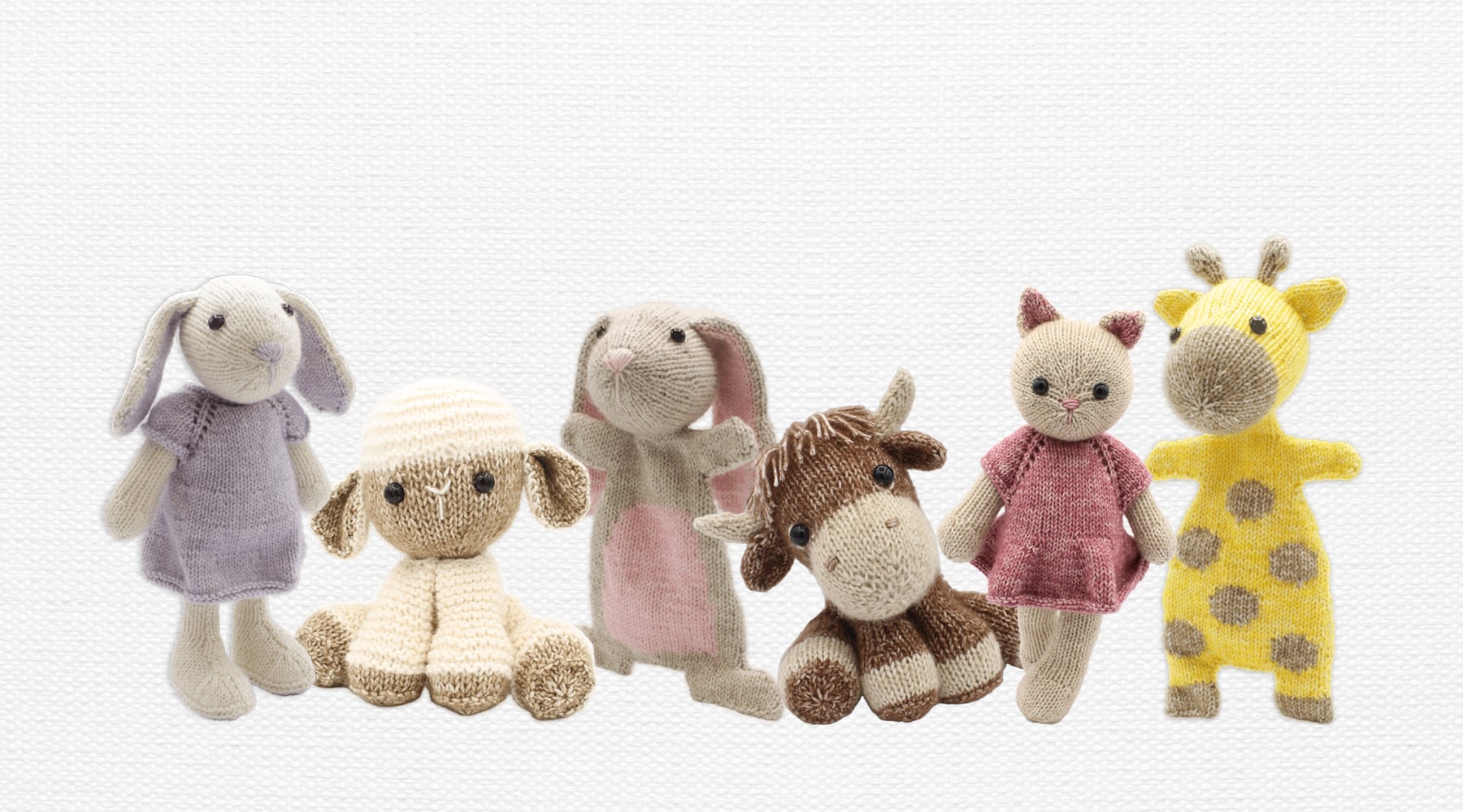 Amigurumi Knitting Kits from The Dizzy Knitter showing cuddly handmade animals