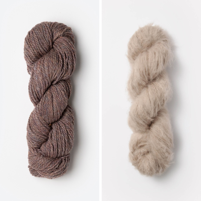Skeins of yarn for the Castle Rock Cowl with Northern Lights and Toasted Marshmallow