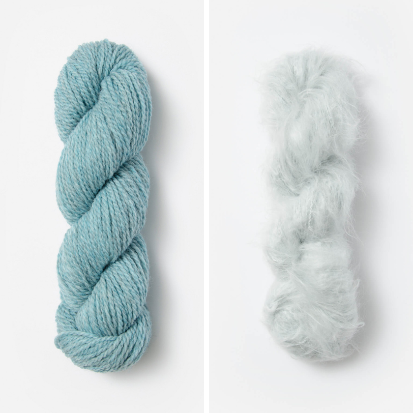 Skeins of yarn for the Castle Rock Cowl with Spring Ice and Sno Cone colors