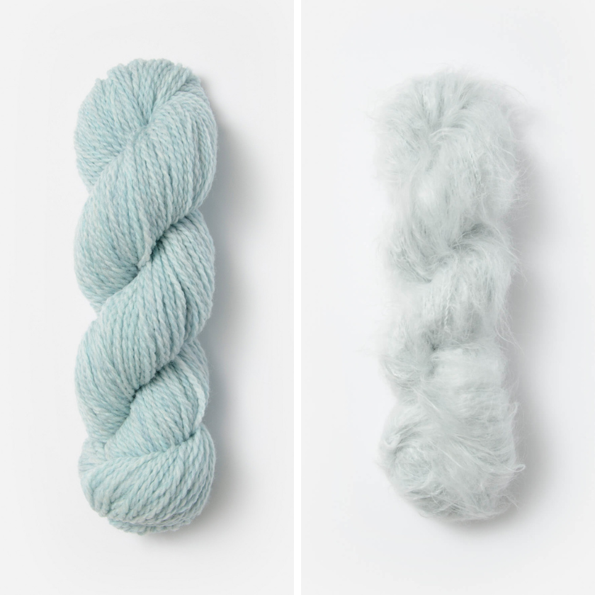 Skeins of yarn for the Castle Rock Cowl with Thermal Spring and Snow Cone