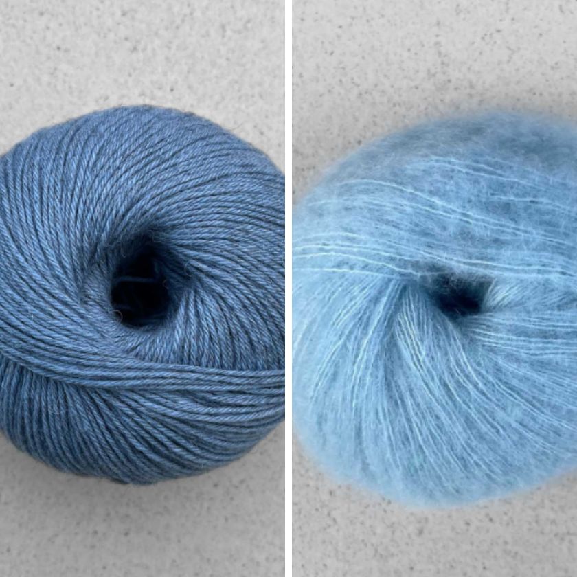 Balls of yarn for the Kiara Sweater in Horizon from the Dizzy Knitter