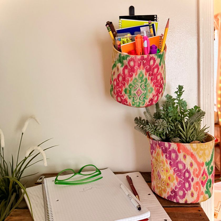 The Tiny Tucker tote by Atenti Bags holds supplies and acts as decorative plant holder