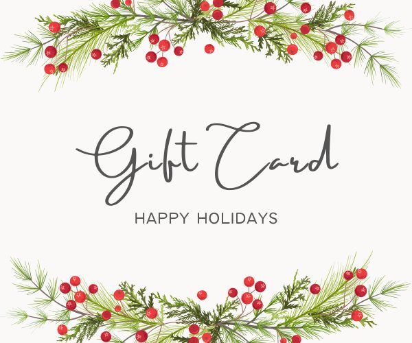 Gift card design with Christmas wreath and 'Happy Holidays' text on a white background