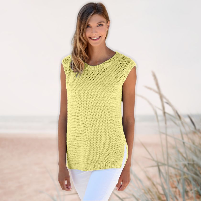 Dorothea tank in Buttercup from the Dizzy Knitter