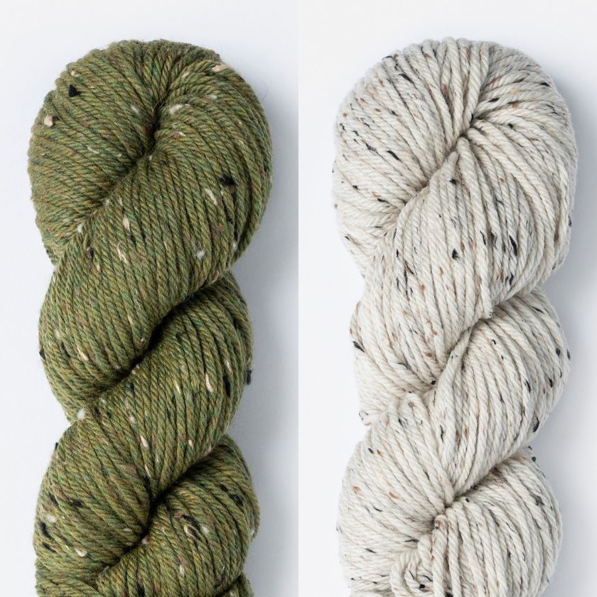 Kelso Wrap Kit color combo featuring Fern Frond and Rolled Oats in Woolstok Tweed (Aran).