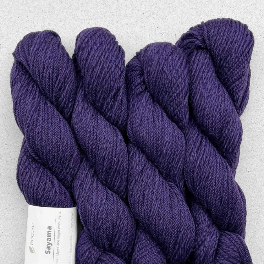 Skeins of Pascuali Sayama yarn in Grape color