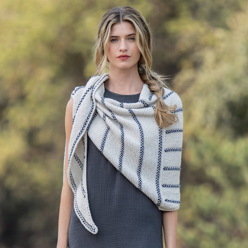 Vineyard haven shawl front view lightweight cotton knit shawl with stripes