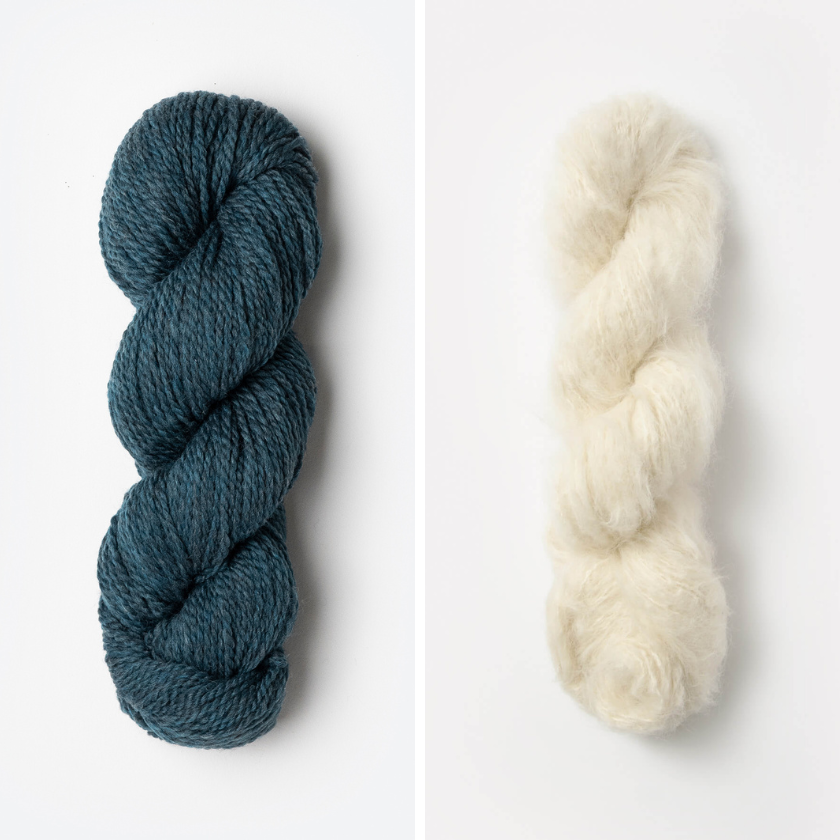 Skeins of yarn for the Castle Rock Cowl with Loon Lake and Whipped Cream