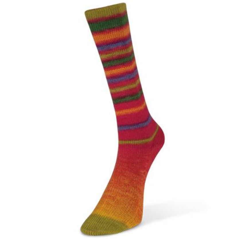 Colorful Laines du Nord Infinity striped Magenta sock on a white background