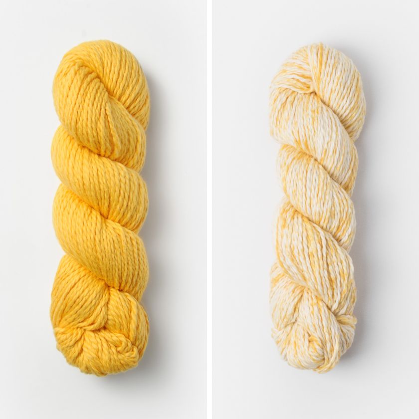 Dandelion and Sundrop yarn for the Worthington Wrap from The Dizzy Knitter