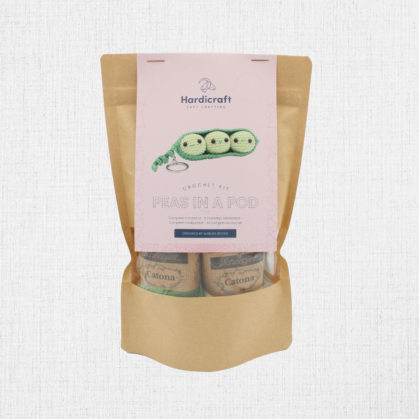 Packaged 'Hardicraft' Peas in a Pod crochet kit on a light background
