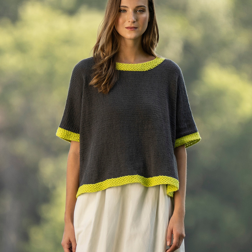 France Avenue Tee knit top straight on view in organic cotton with contrast trim on bottom neck and sleeves