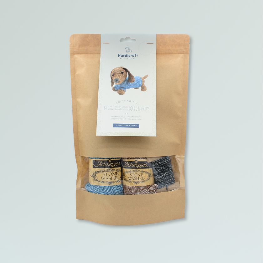 Ria Dachshund knitting kit by Amigurumi from the Dizzy Knitter