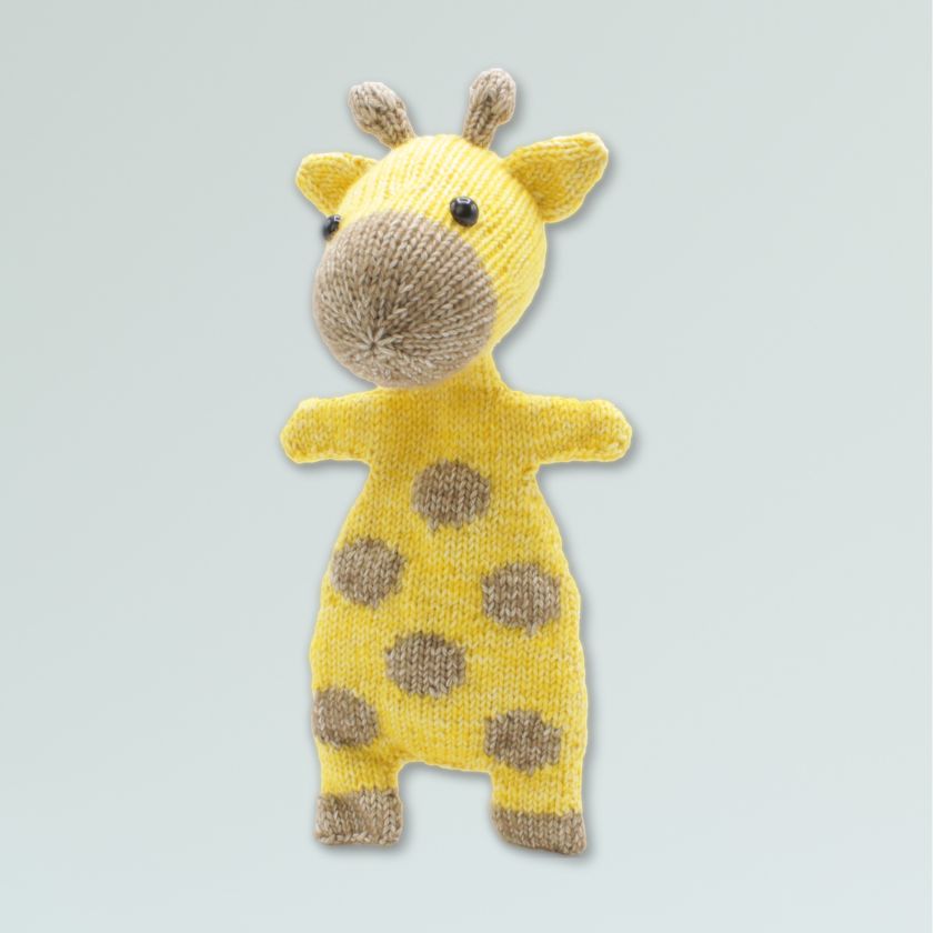 Knitted Ziggy Giraffe flat boddy toy by Amigurumi from The Dizzy Knitter