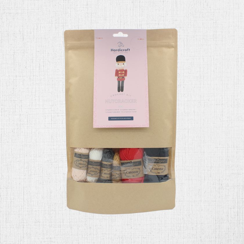 Packaged 'Hardicraft' Nutcracker crochet kit on a light background