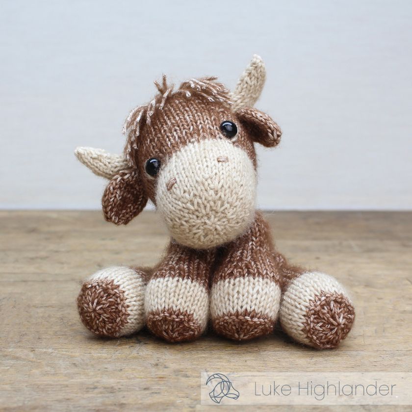 Completed Luke cow from an Amigurumi knitting kit