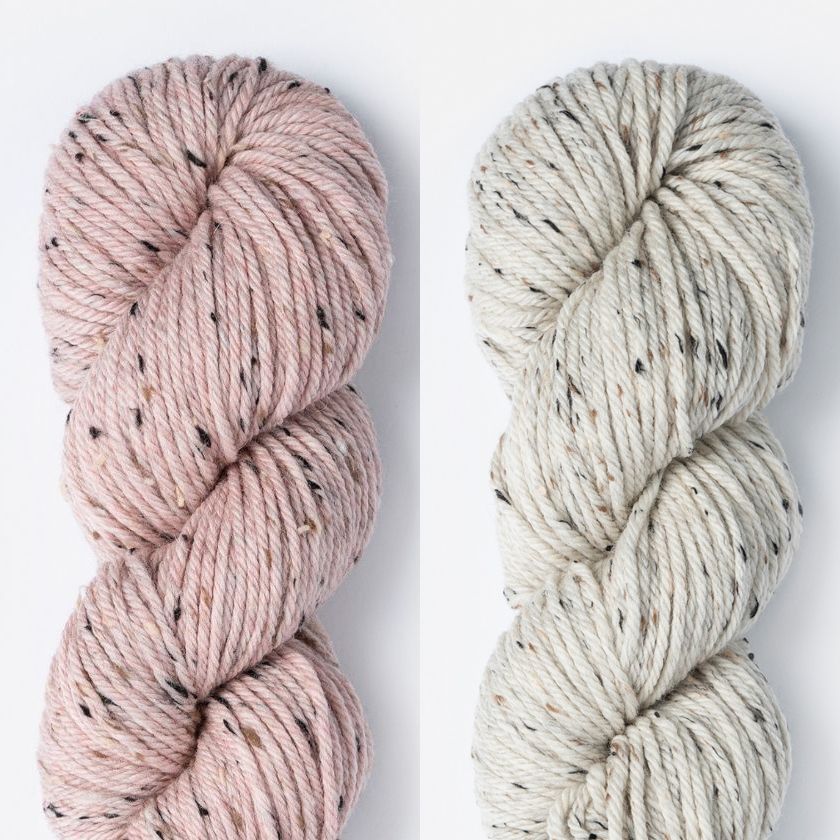 Kelso Wrap Kit color combo featuring Cactus Flower and Rolled Oats in Woolstok Tweed (Aran).