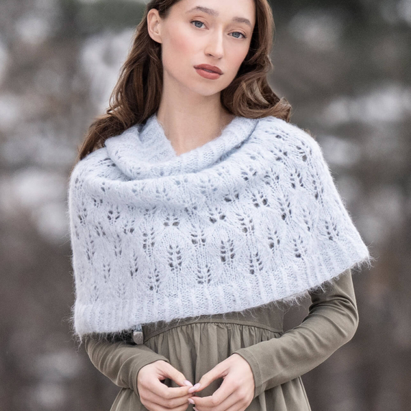 Rime Frost Snood Knitting Kit in Blue Sky Fibers Brushed Suri DK