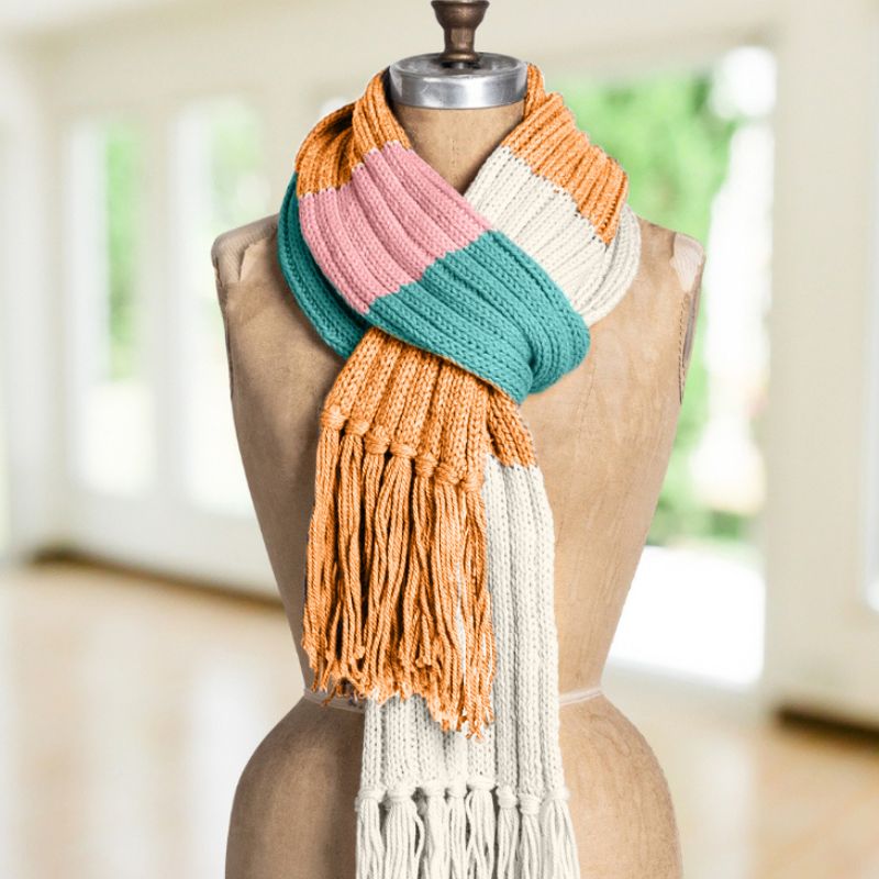 Tolland Color Block Rib Scarf | Beginner Knit Scarf Kit