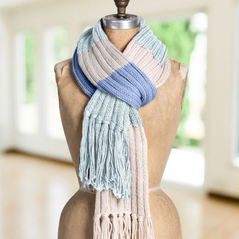 Tolland Color Block Rib Scarf | Beginner Knit Scarf Kit